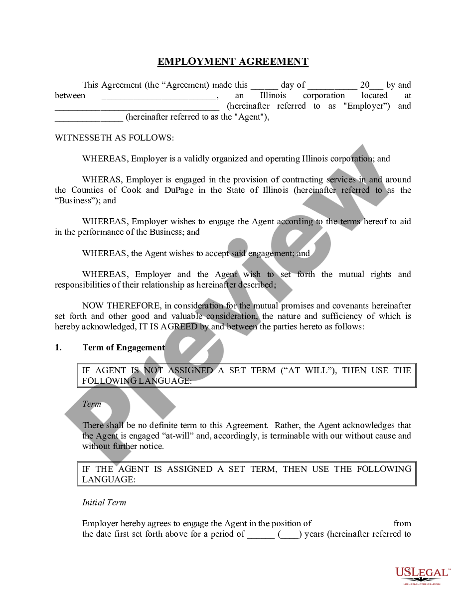 form Master Employment Agreement Illinois preview