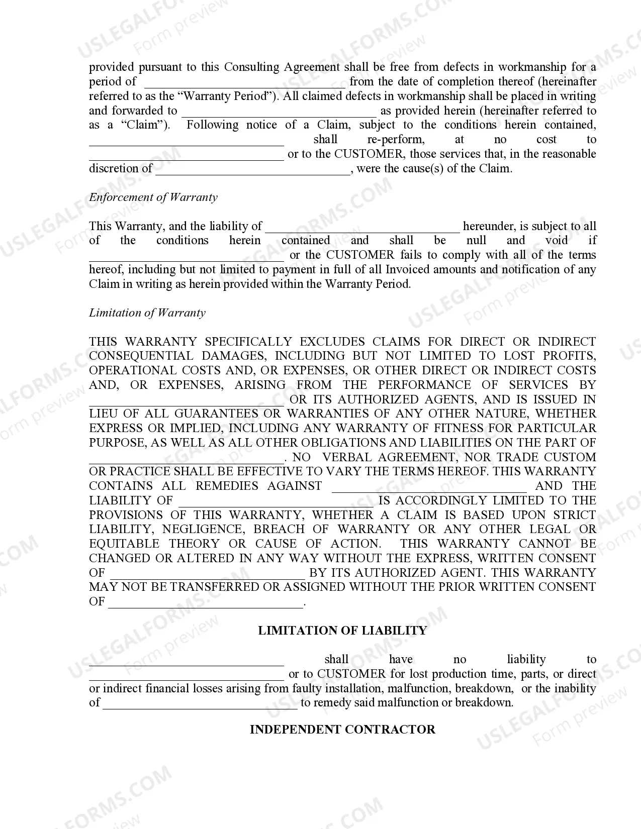 Preview Self-Employed Independent Contractor Agreement