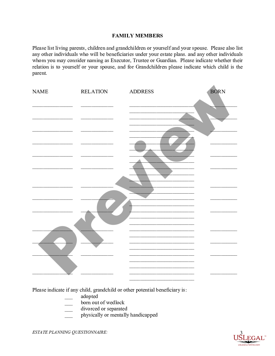 page 2 Estate Planning Questionnaire preview