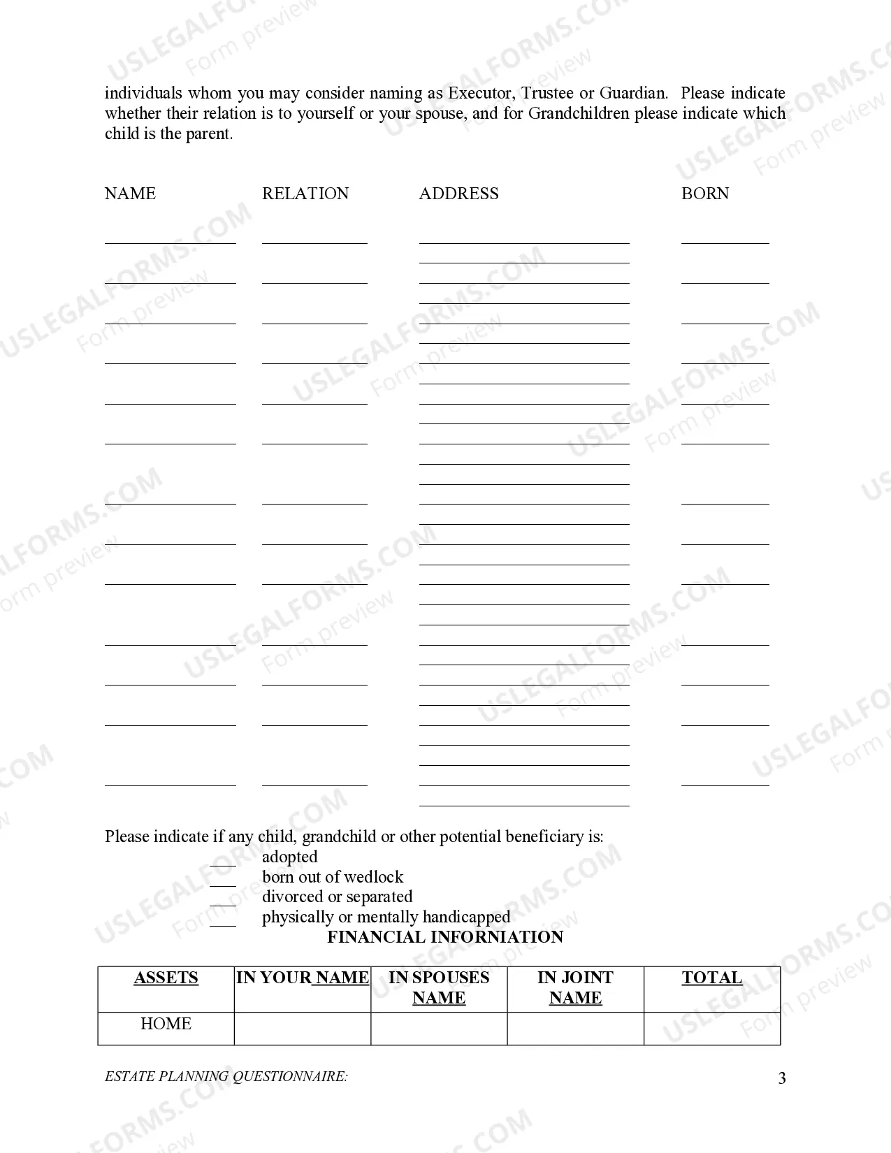 Preview Estate Planning Questionnaire