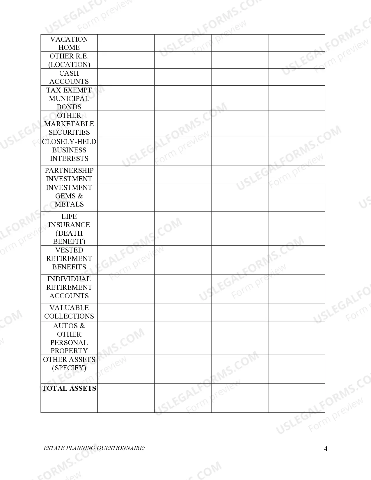 Preview Estate Planning Questionnaire