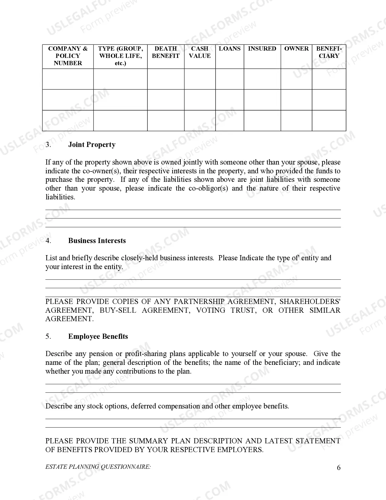 Preview Estate Planning Questionnaire