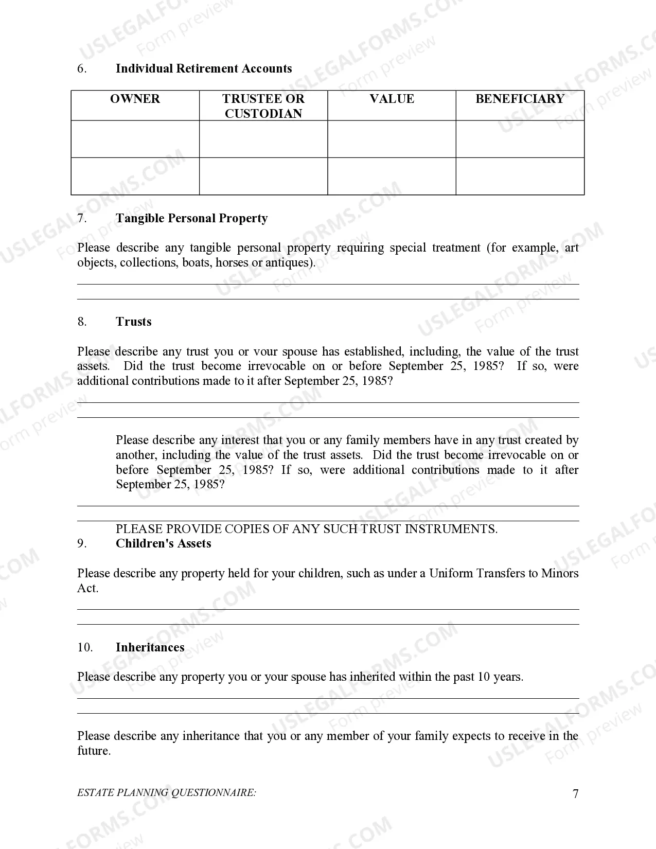 Preview Estate Planning Questionnaire