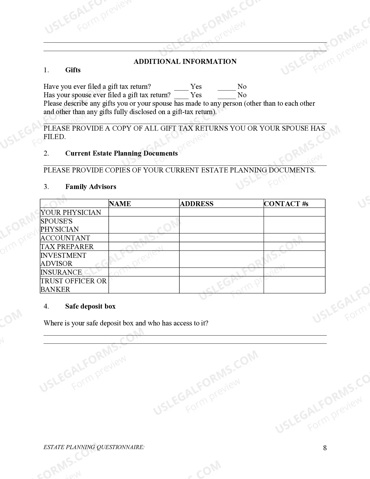 Preview Estate Planning Questionnaire