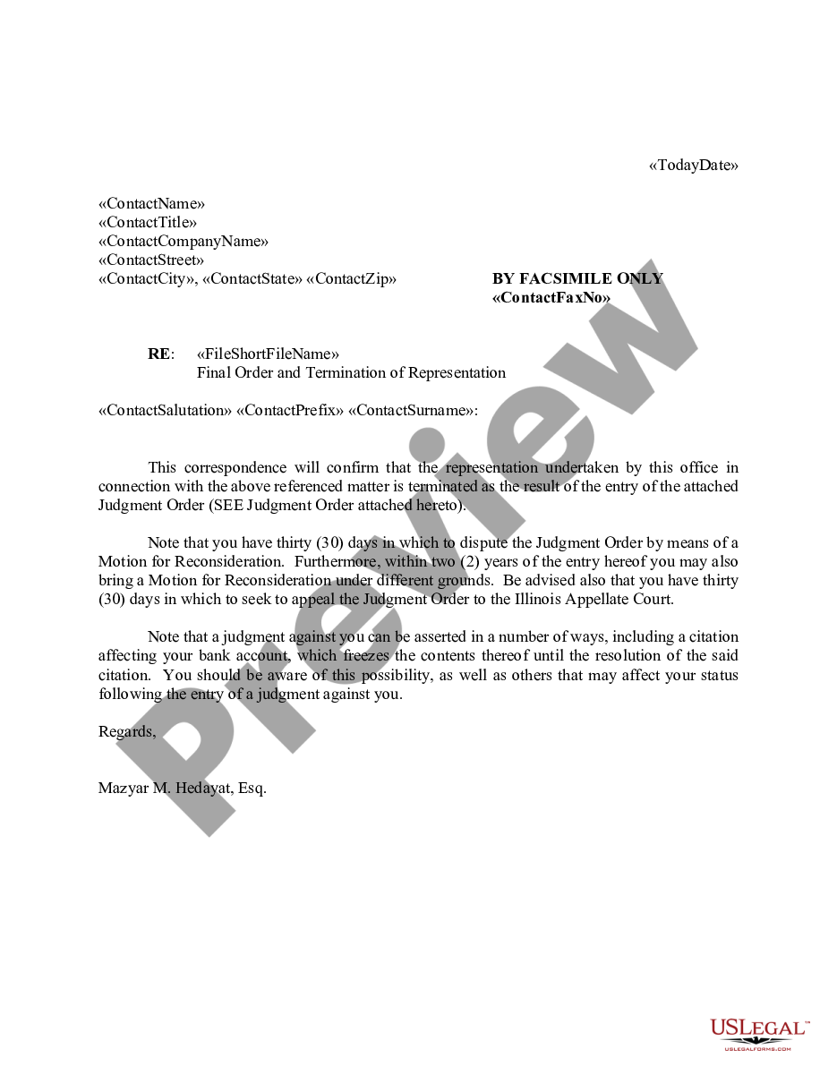 form Termination Letter - Entry of Judgment preview