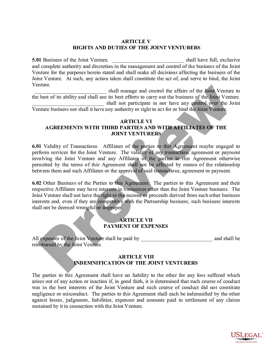 page 9 Joint Venture Agreements - for a Construction Project or General Business Venture preview