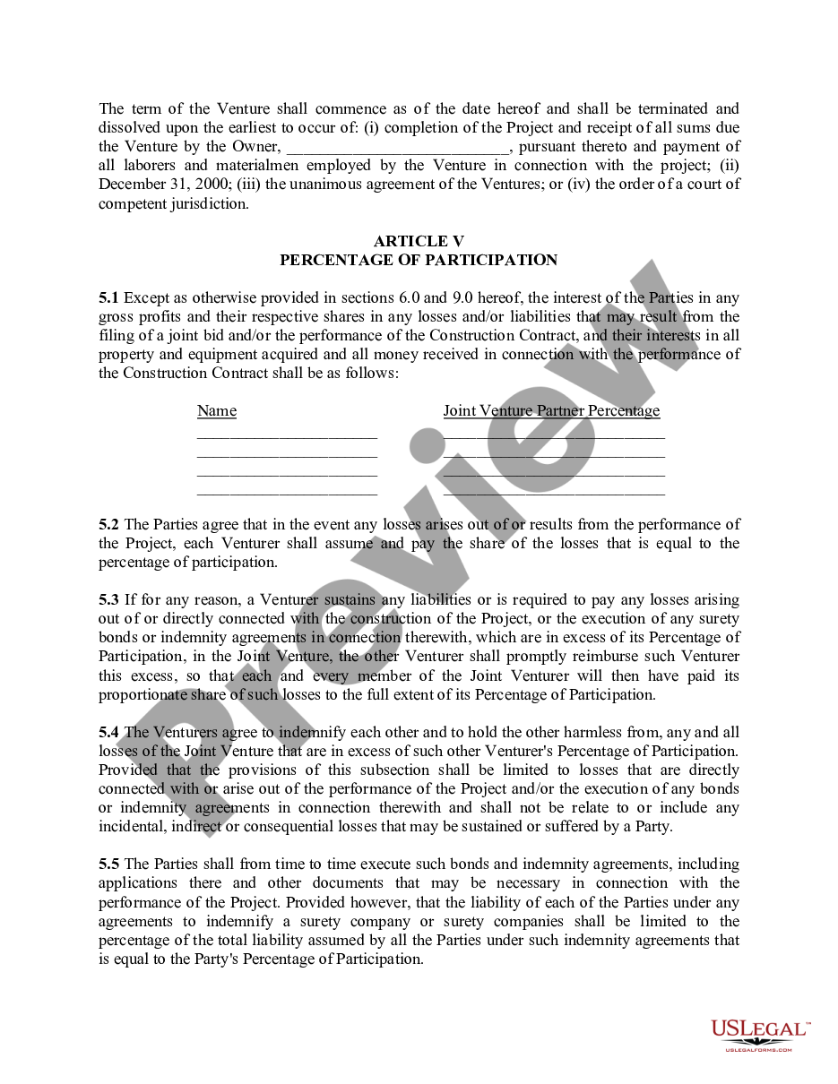 page 2 Joint Venture Agreements - for a Construction Project or General Business Venture preview