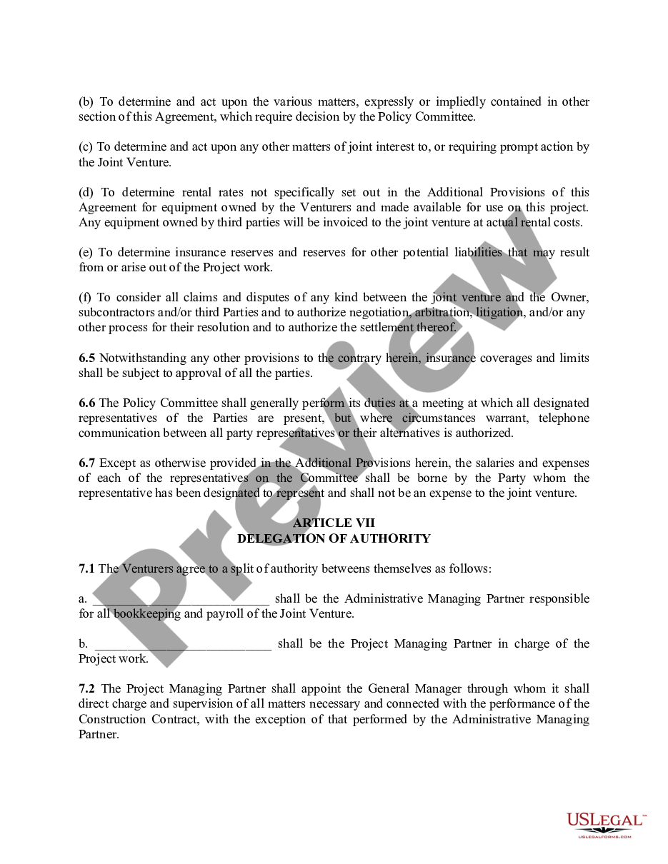 page 5 Joint Venture Agreements - for a Construction Project or General Business Venture preview