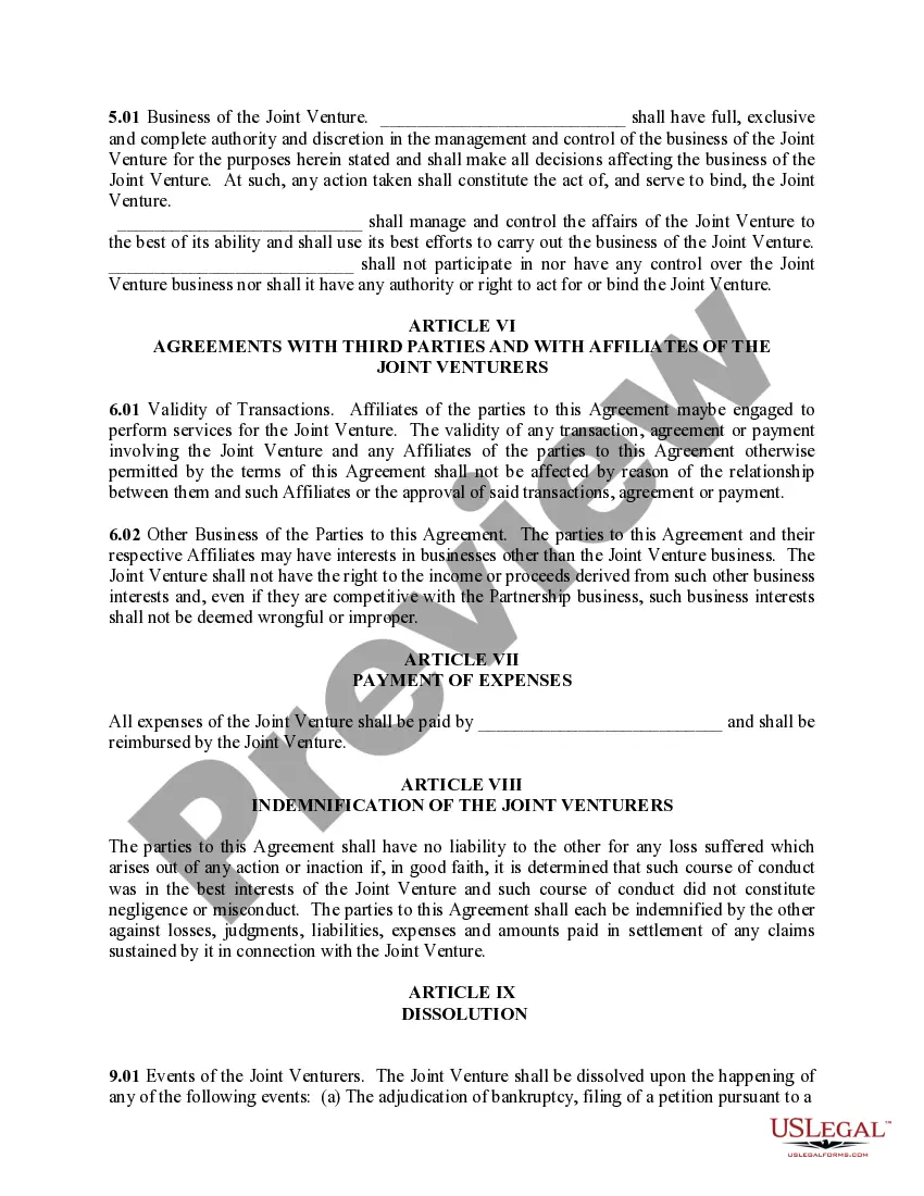 Get Joint Venture Agreements - for a Construction Project or General Business Venture Preview Joint Venture Agreements - for a Construction Project or General Business Venture