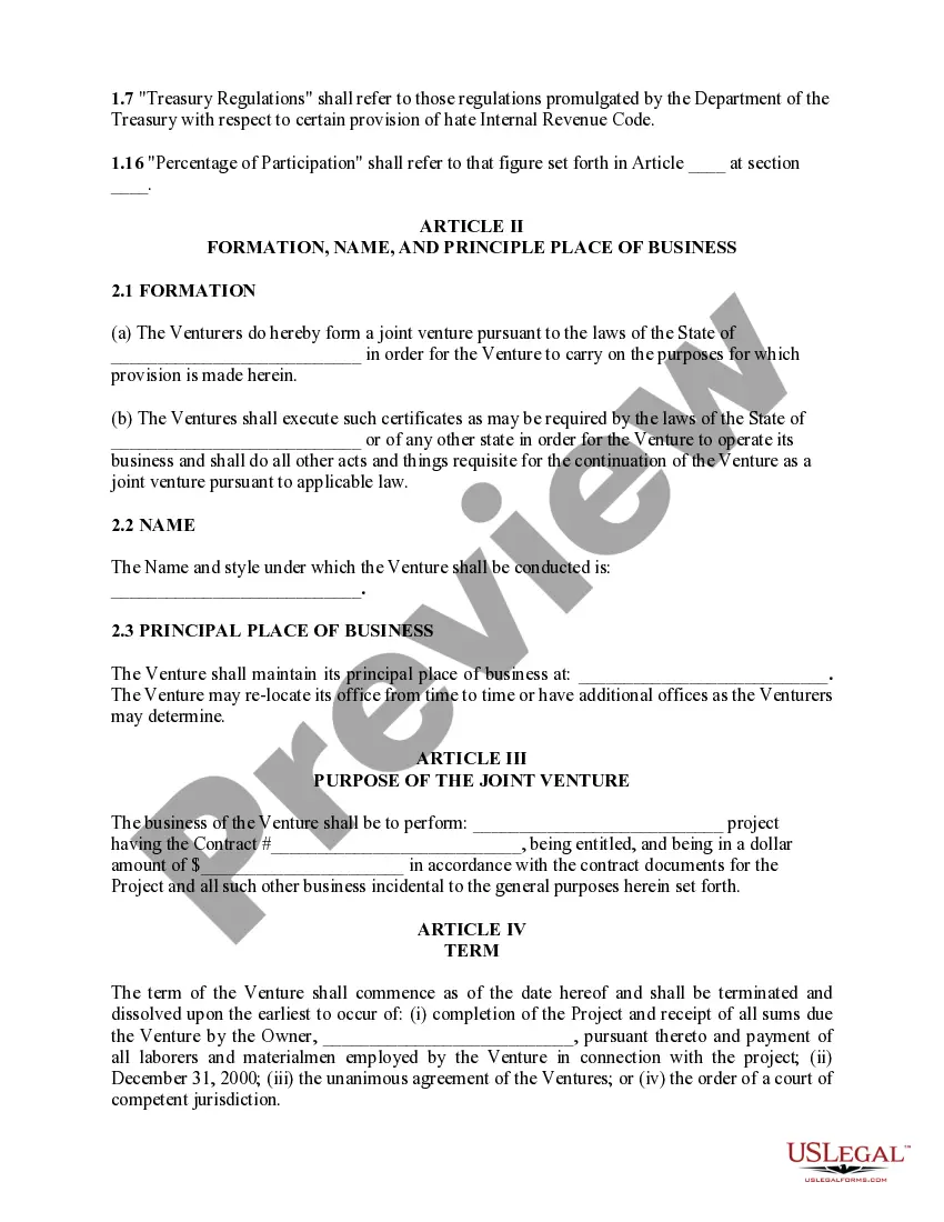 Get Joint Venture Agreements - for a Construction Project or General Business Venture Preview Joint Venture Agreements - for a Construction Project or General Business Venture