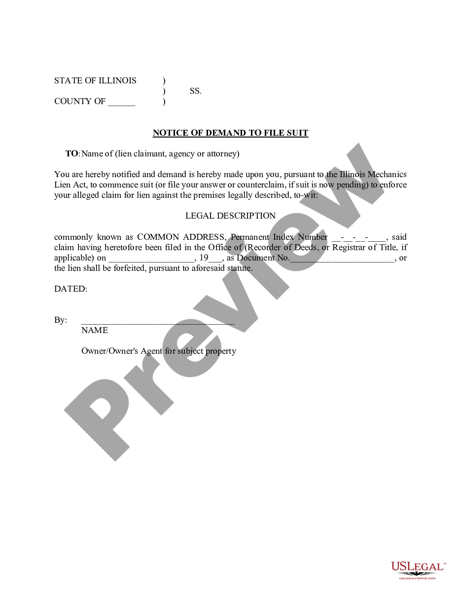 form Notice of Demand to File Suit preview