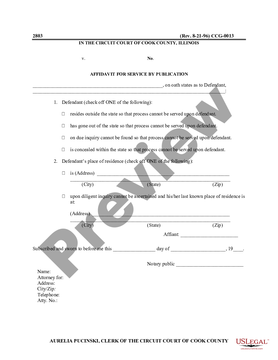 page 0 Affidavit for Service by Publication preview