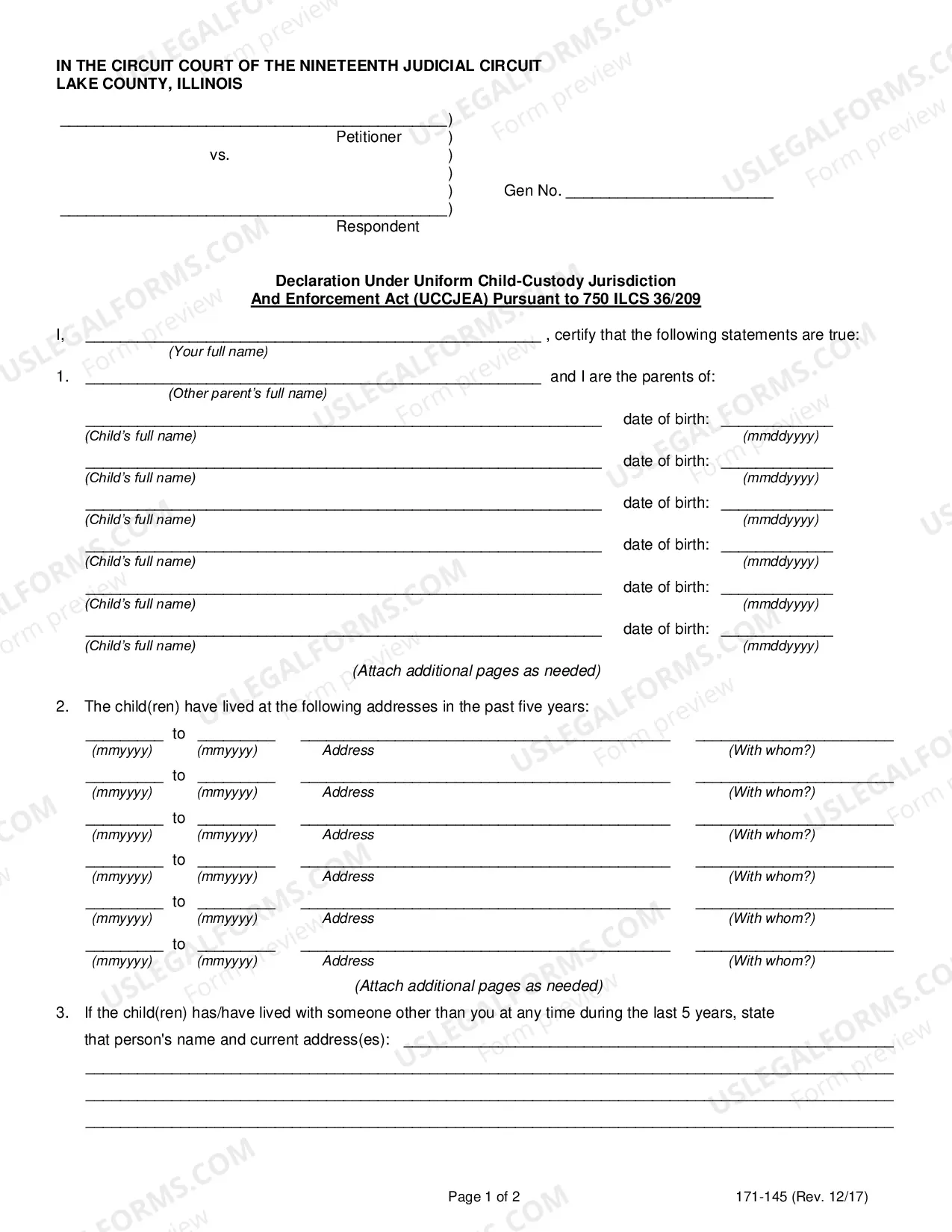 Preview Declaration Under Uniform Child-Custody and Enforcement act