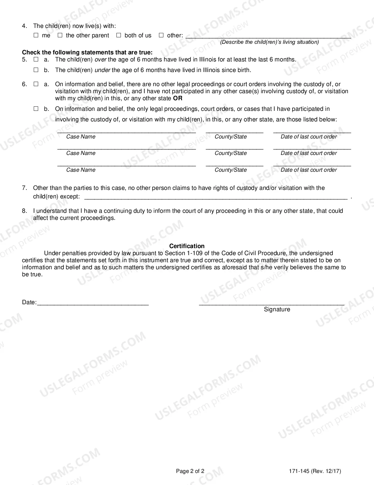 Preview Declaration Under Uniform Child-Custody and Enforcement act