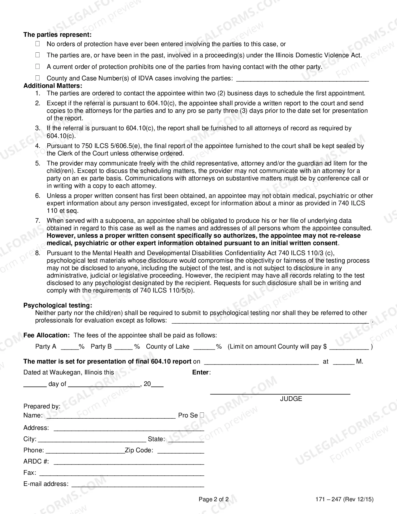 Preview Custody-Visitation Evaluation Referral Order