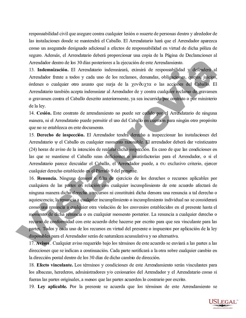 Preview Contrato de arrendamiento de caballos de alto rendimiento