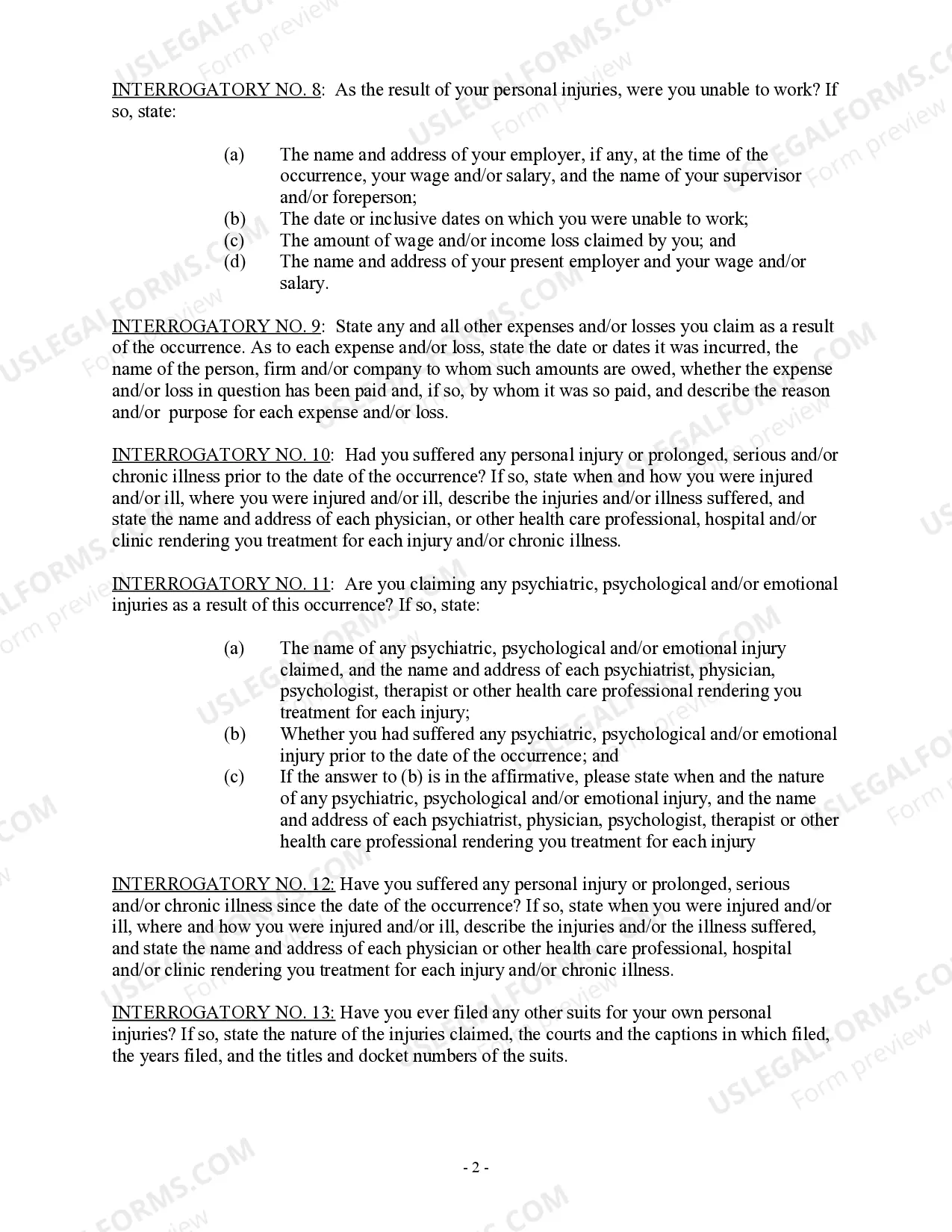 Preview Interrogatories to Plaintiff for Motor Vehicle Occurrence