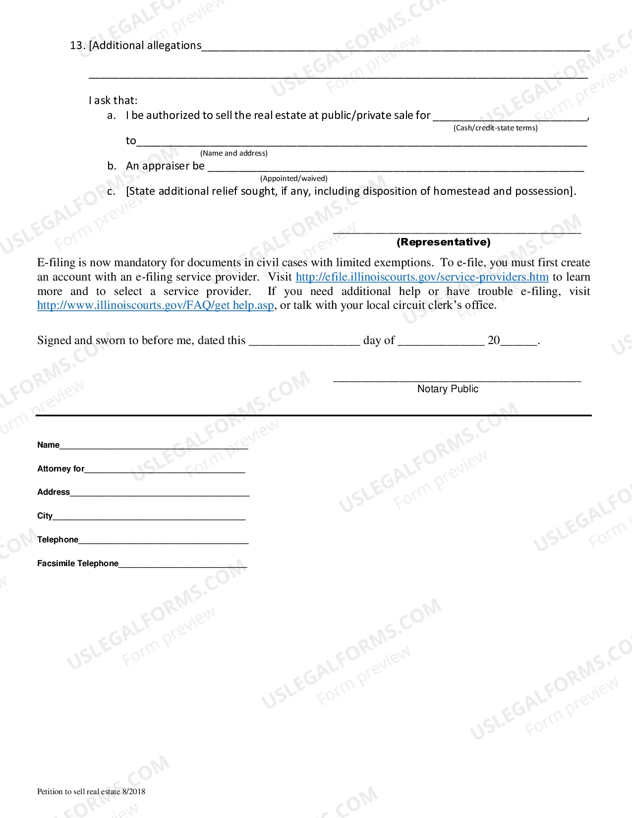 Preview Petition To Sell Real Estate