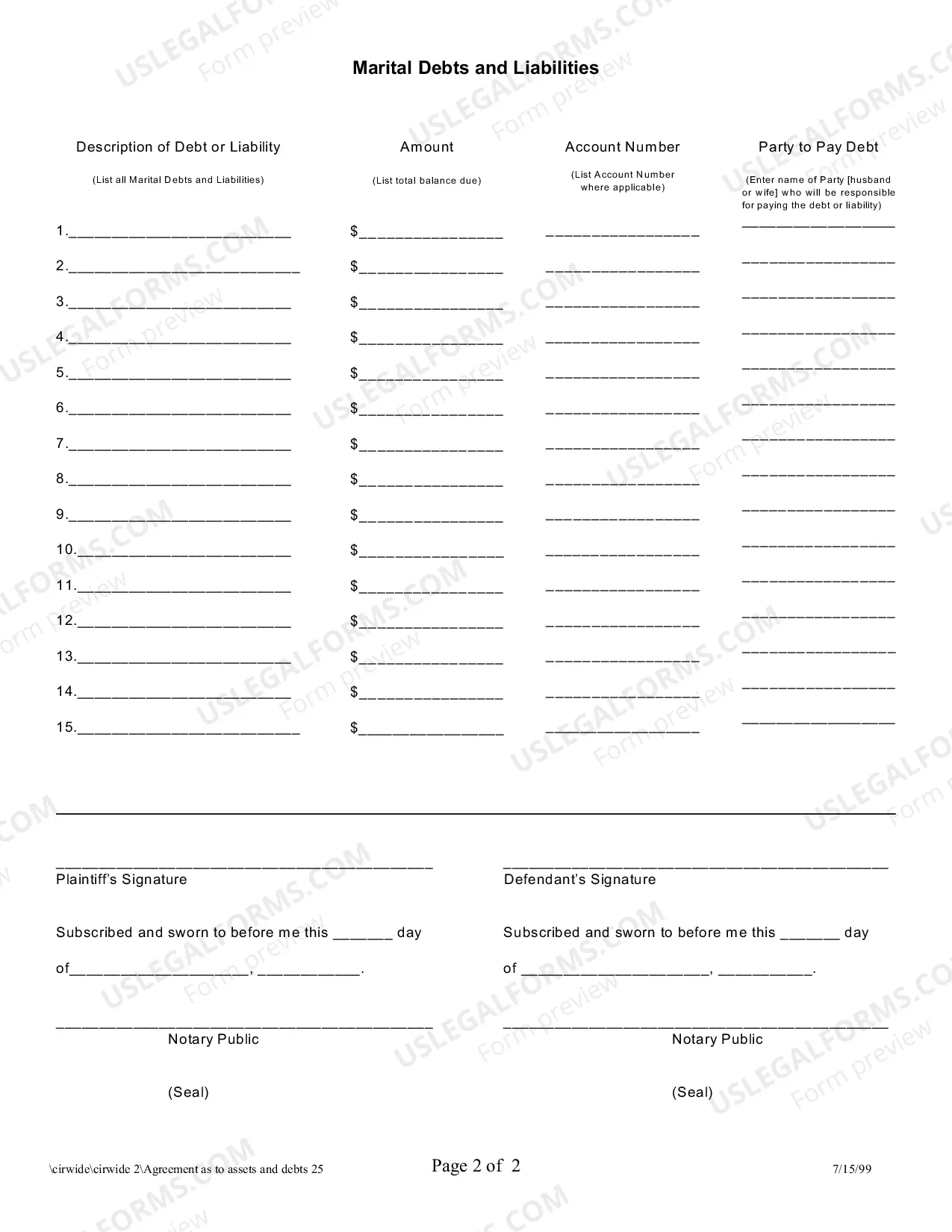 Preview Agreement as To assets and Debts