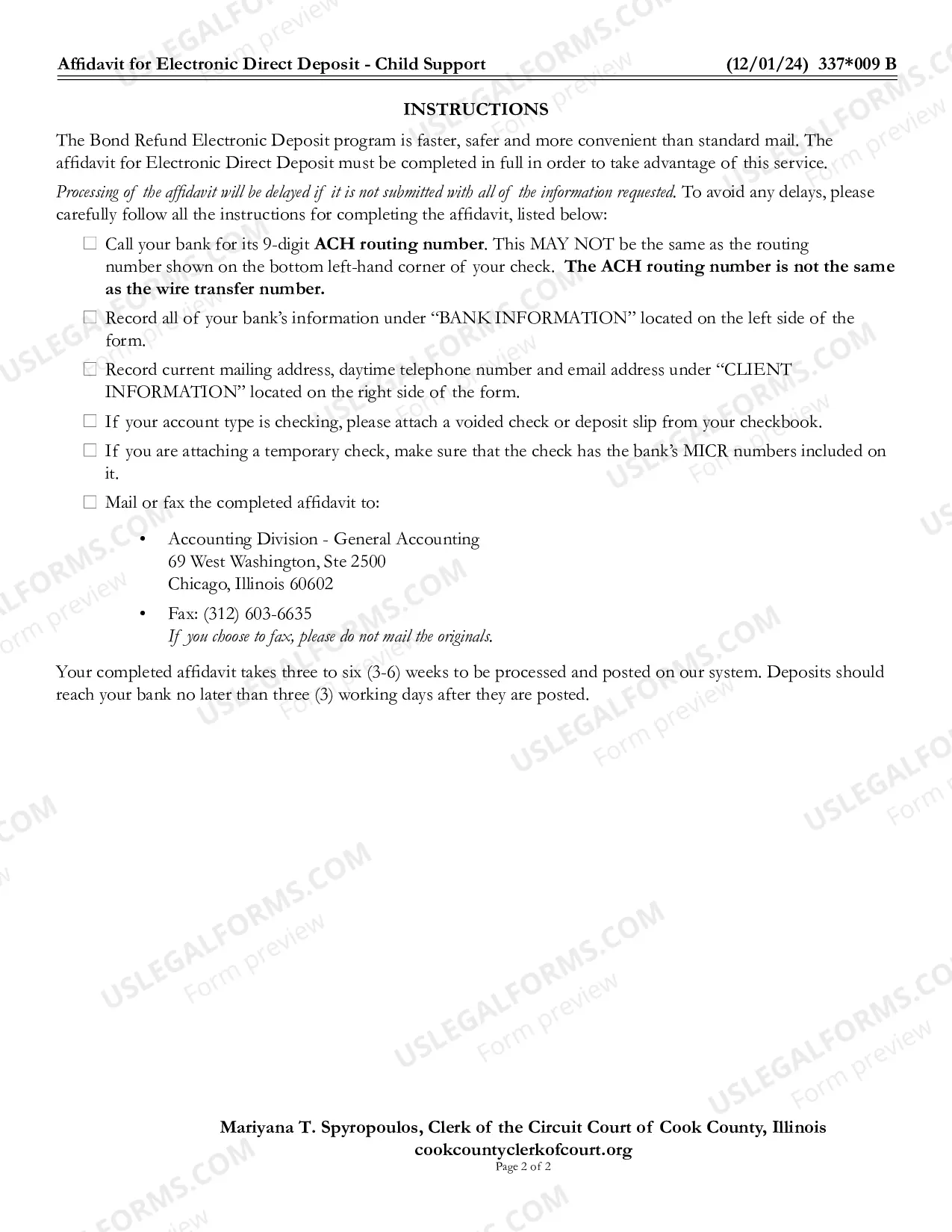 Preview affidavit For Electronic Direct Deposit