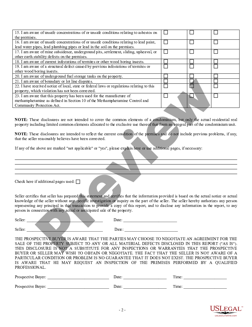 Illinois Residential Real Estate Sales Disclosure Statement Illinois