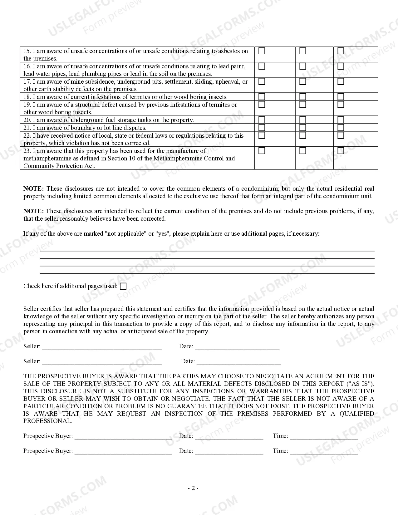 Preview Residential Real Estate Sales Disclosure Statement