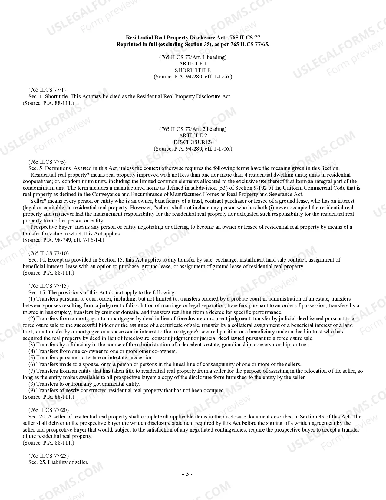 Preview Residential Real Estate Sales Disclosure Statement