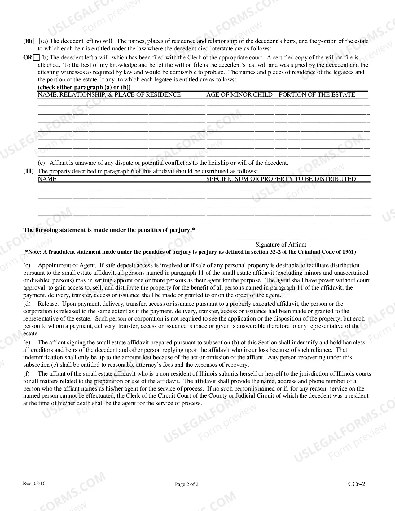 Preview Small Estate affidavit