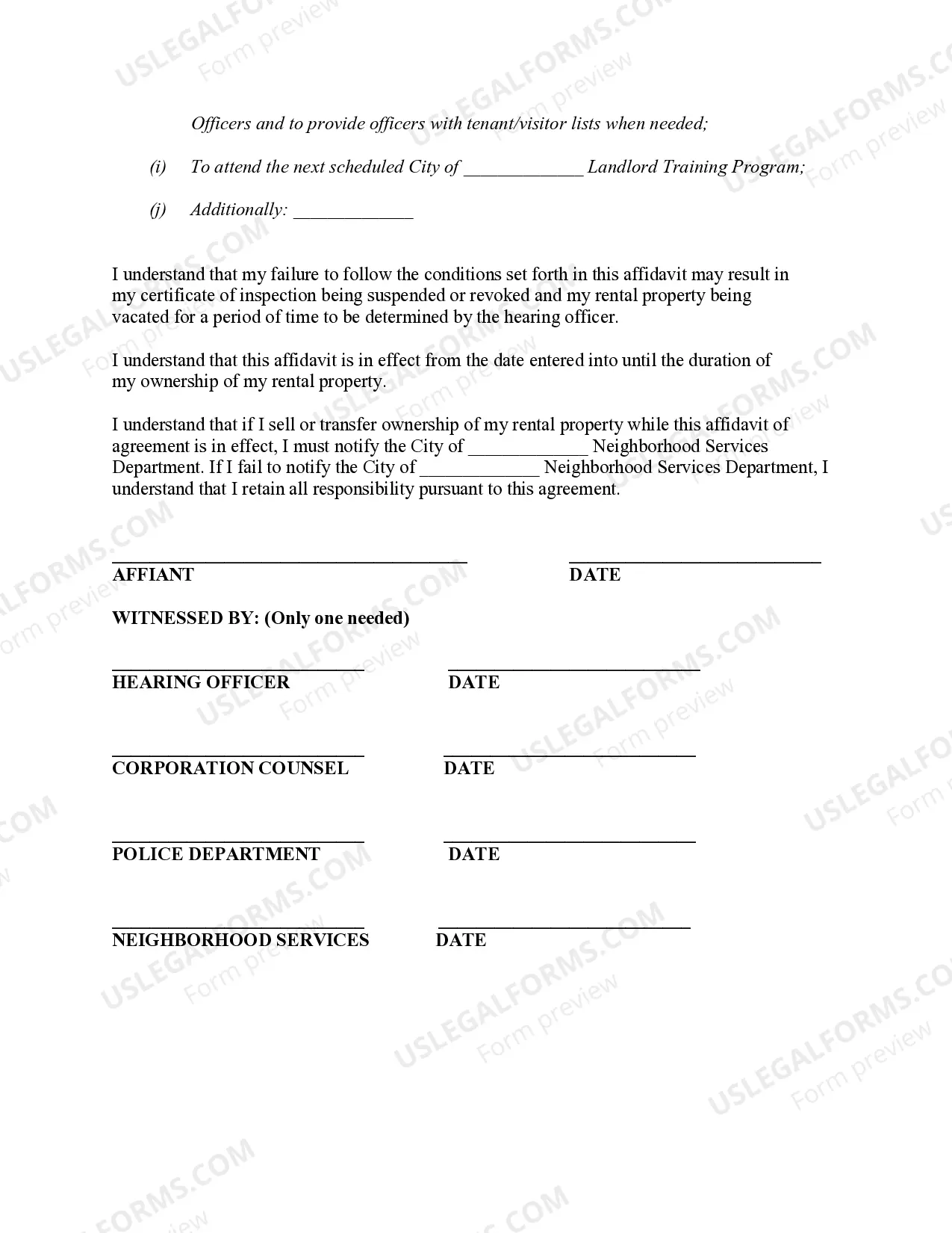 Preview Illinois Affidavit of Agreement