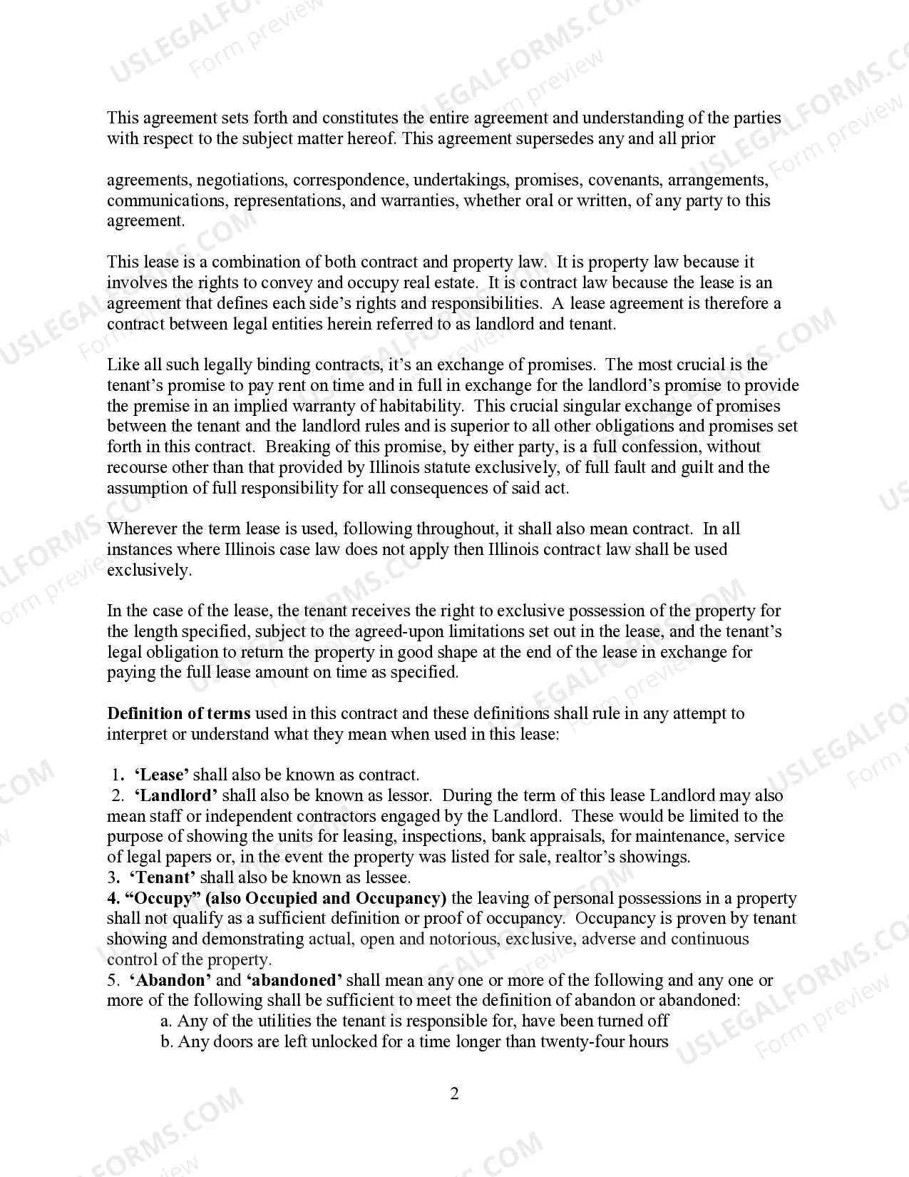 Preview Illinios Lease Contract Agreement