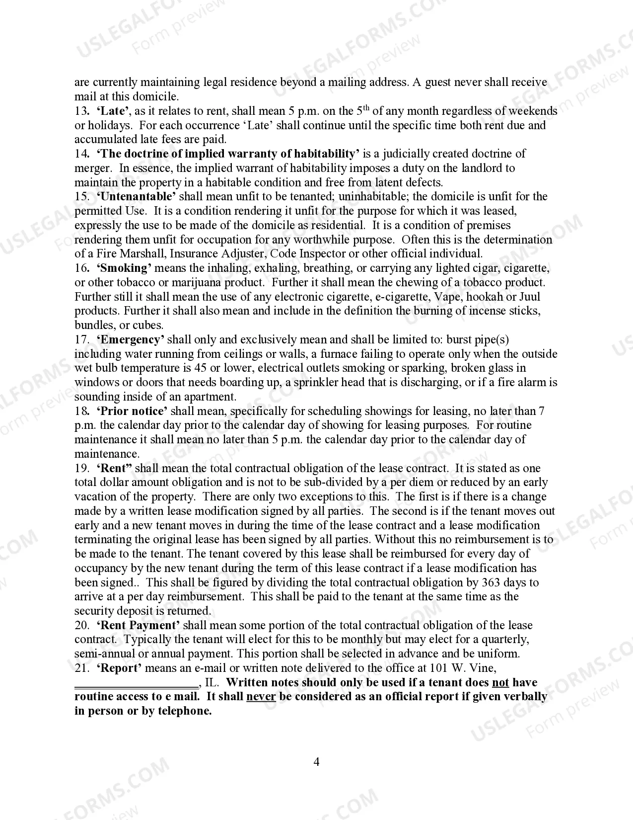 Preview Illinios Lease Contract Agreement