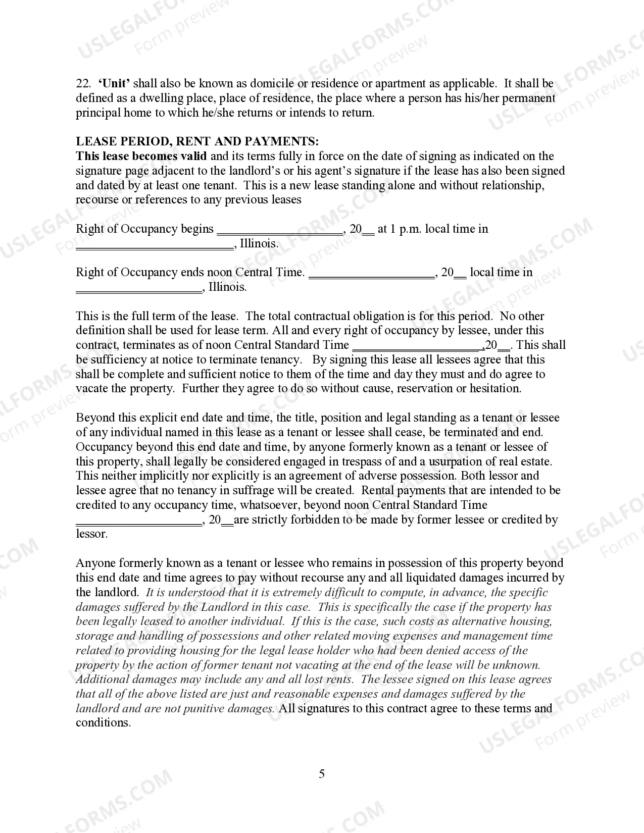 Preview Illinios Lease Contract Agreement