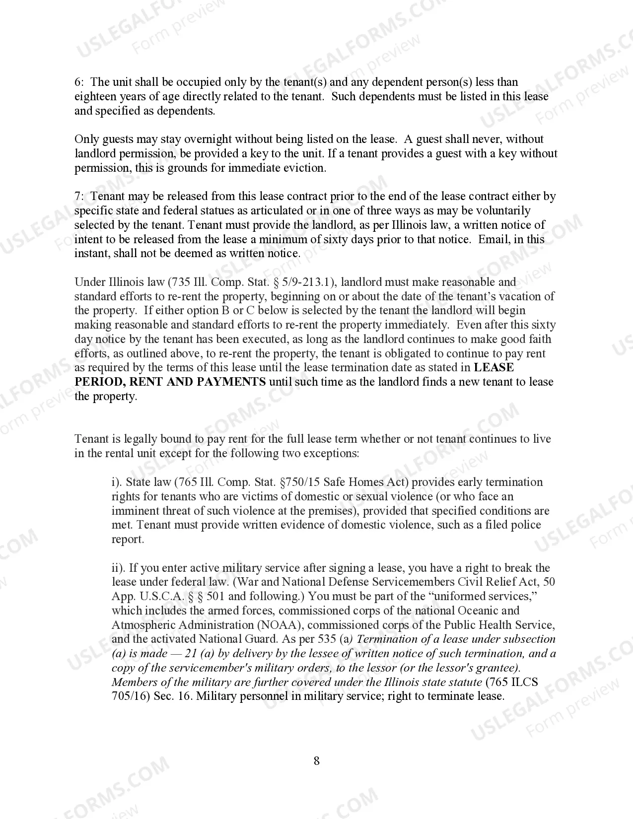 Preview Illinios Lease Contract Agreement