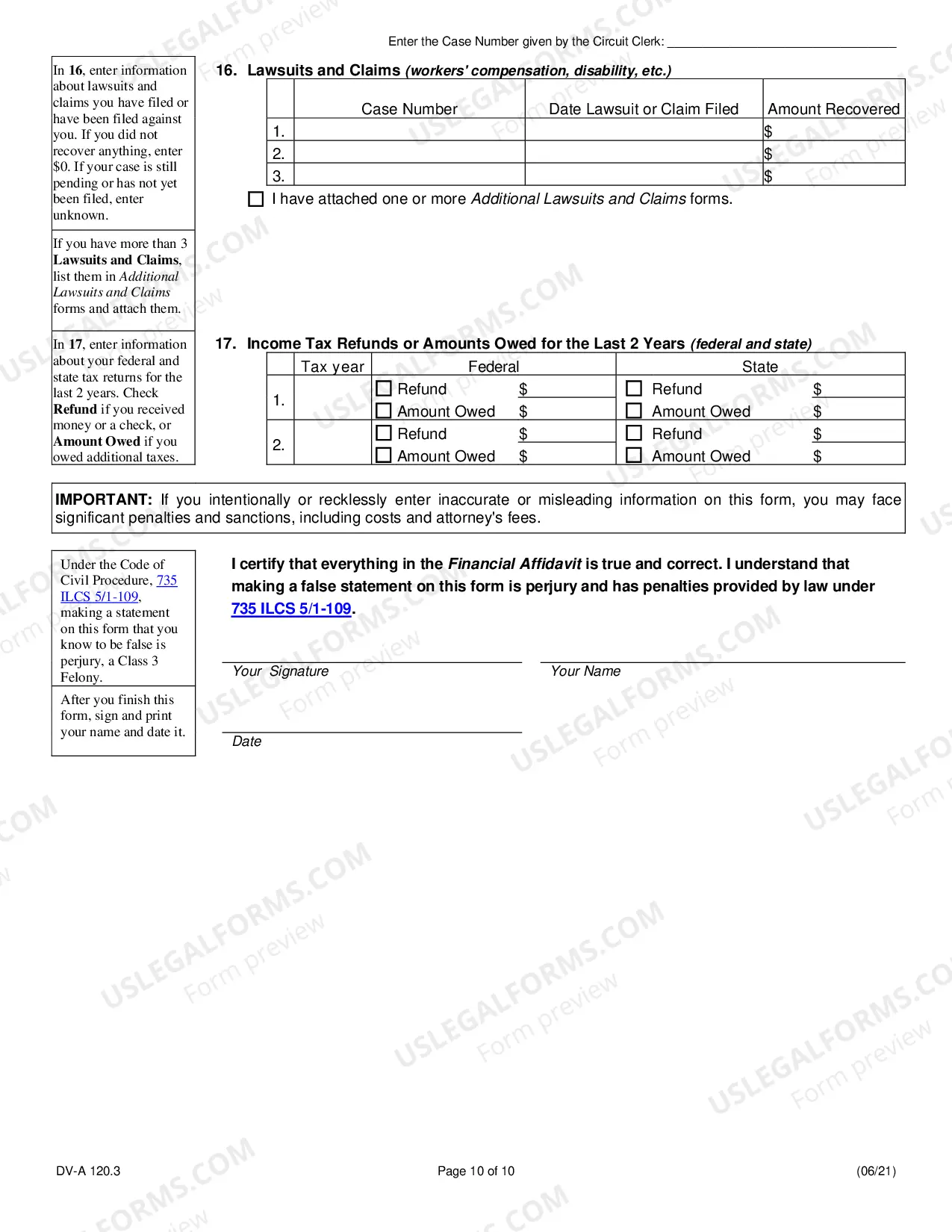 Preview Financial affidavit