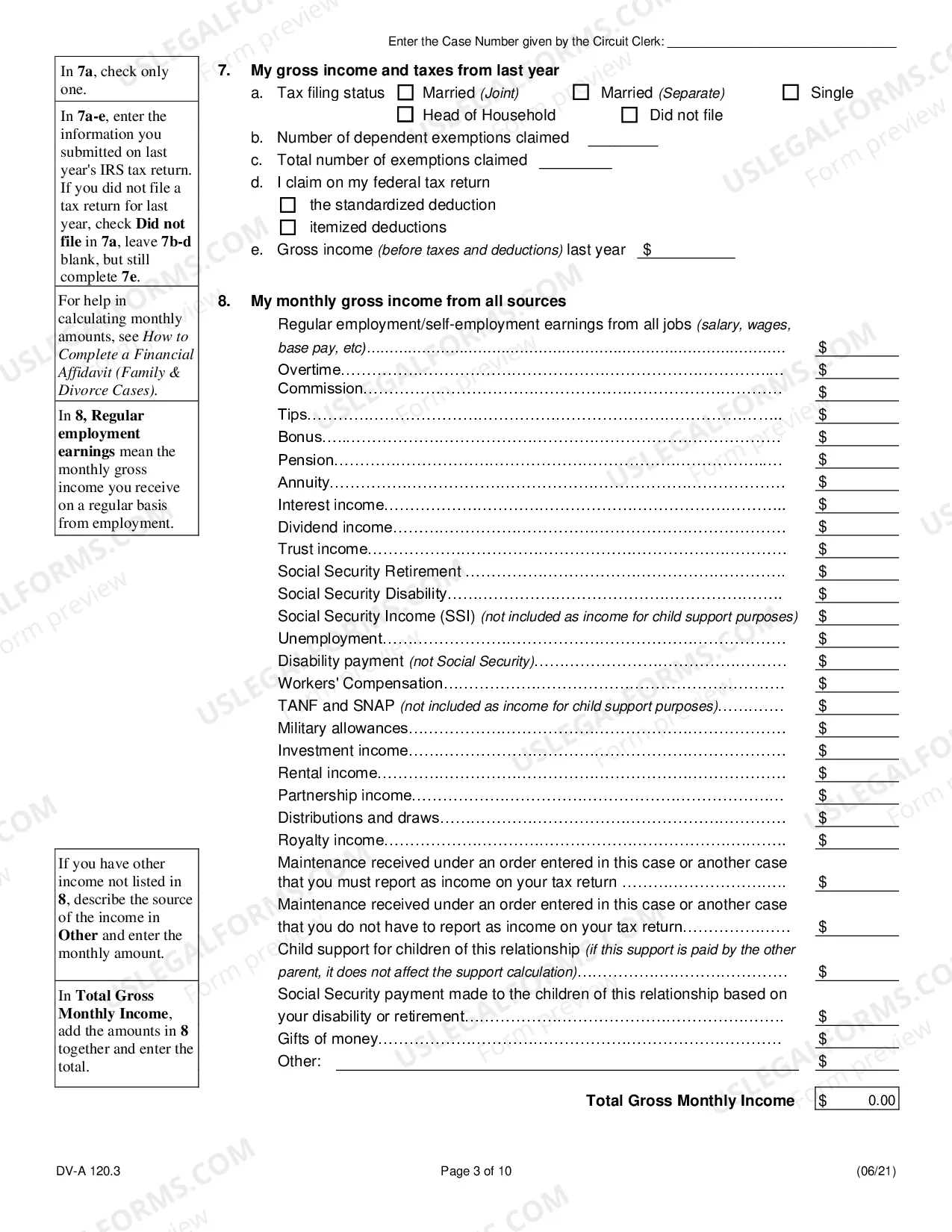 Preview Financial affidavit