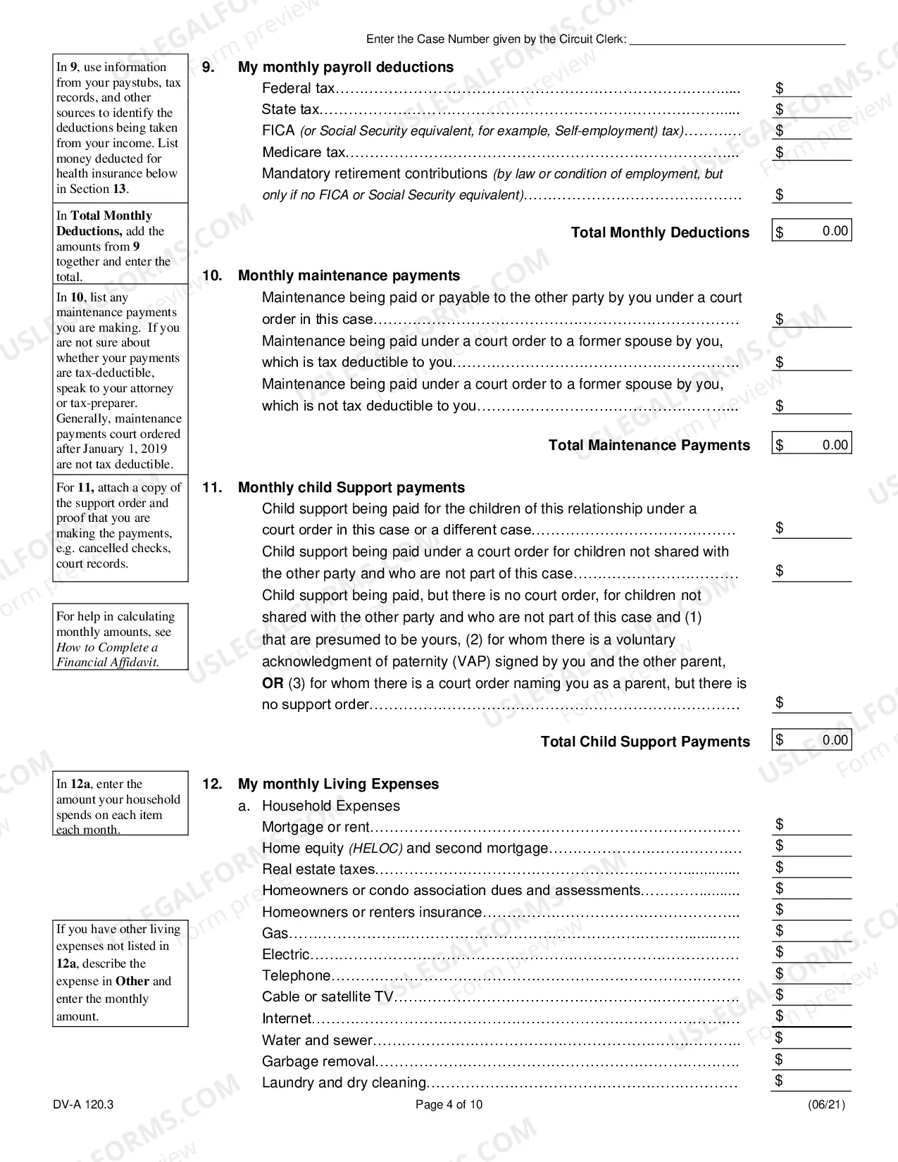 Preview Financial affidavit