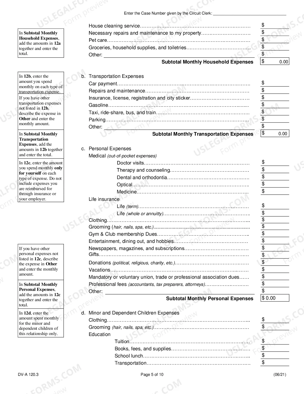 Preview Financial affidavit