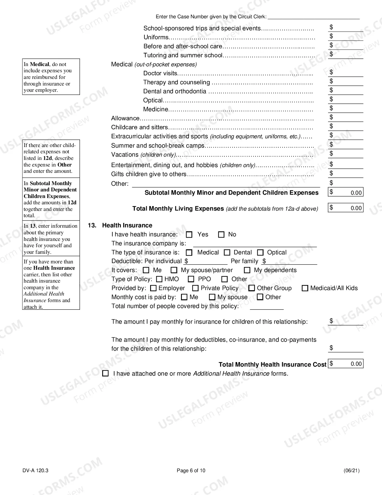 Preview Financial affidavit