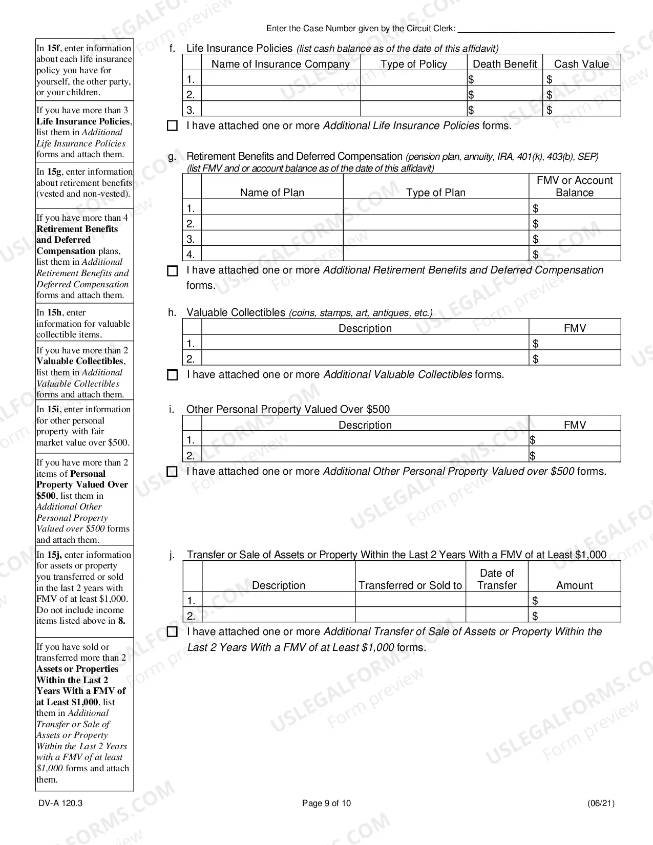 Preview Financial affidavit