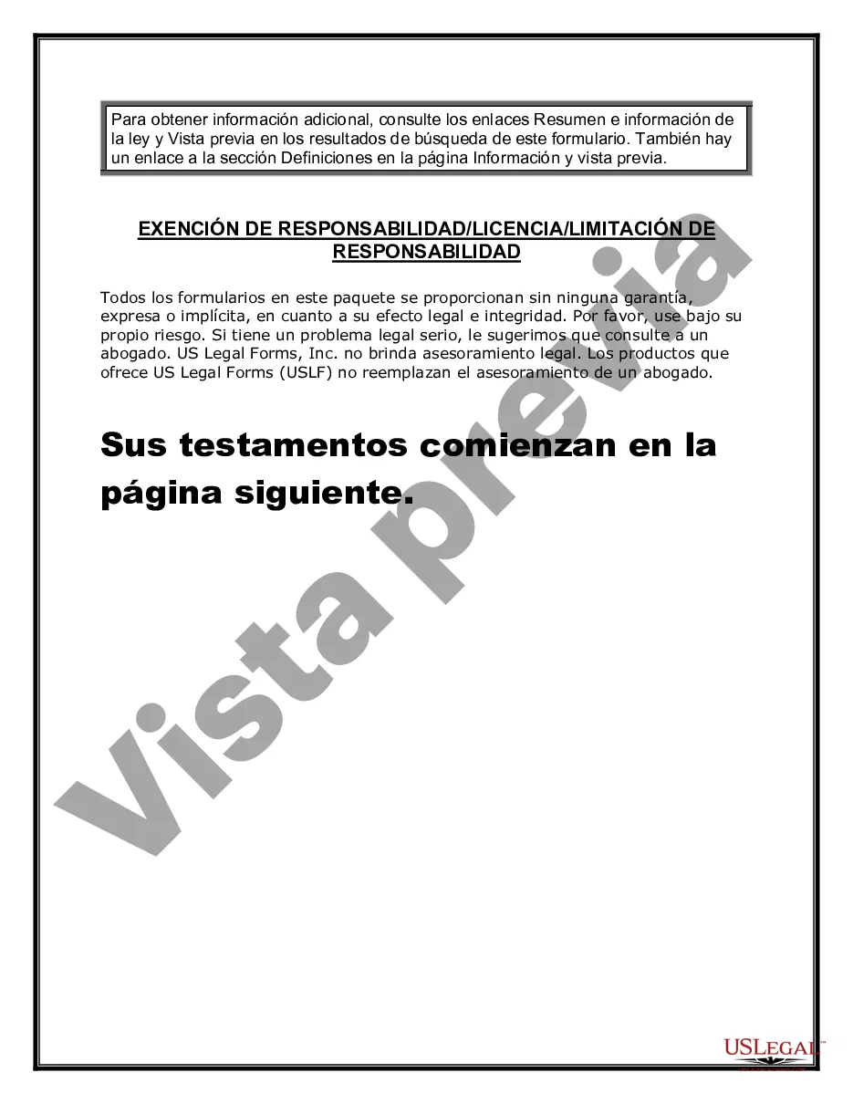 Preview Paquete de Testamentos Mutuos de Últimas Voluntades y Testamentos para Personas Solteras que conviven con Hijos Mayores de Edad