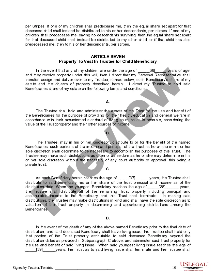 Preview Mutual Wills or Last Will and Testaments for Man and Woman living together, not Married with Minor Children