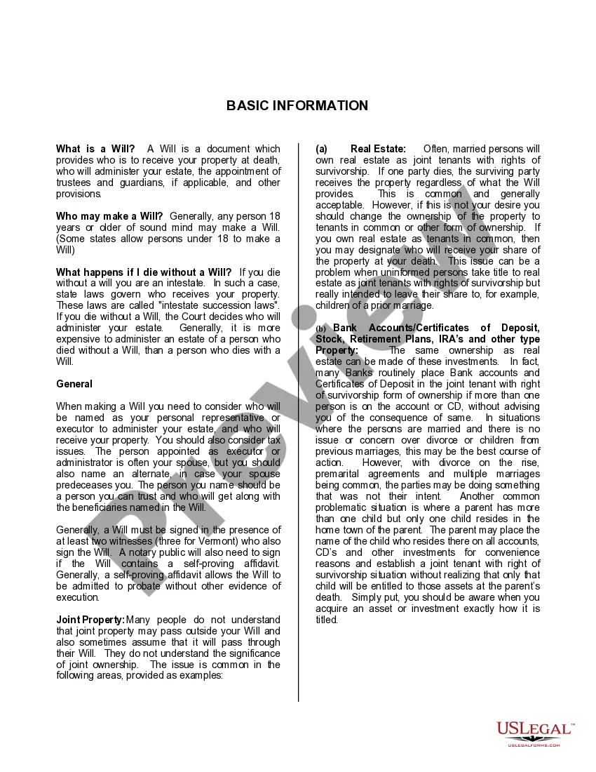 Preview Mutual Wills or Last Will and Testaments for Man and Woman living together, not Married with Minor Children