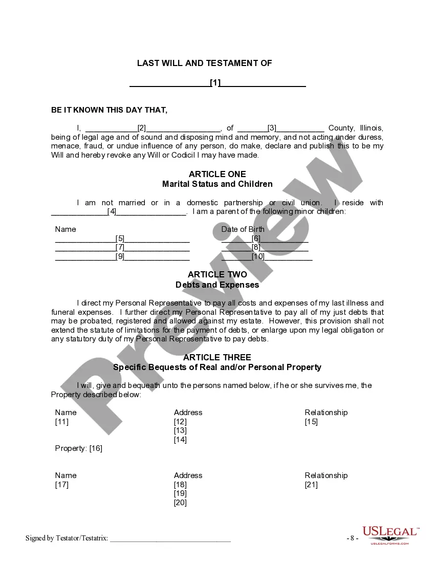 Preview Mutual Wills or Last Will and Testaments for Man and Woman living together, not Married with Minor Children