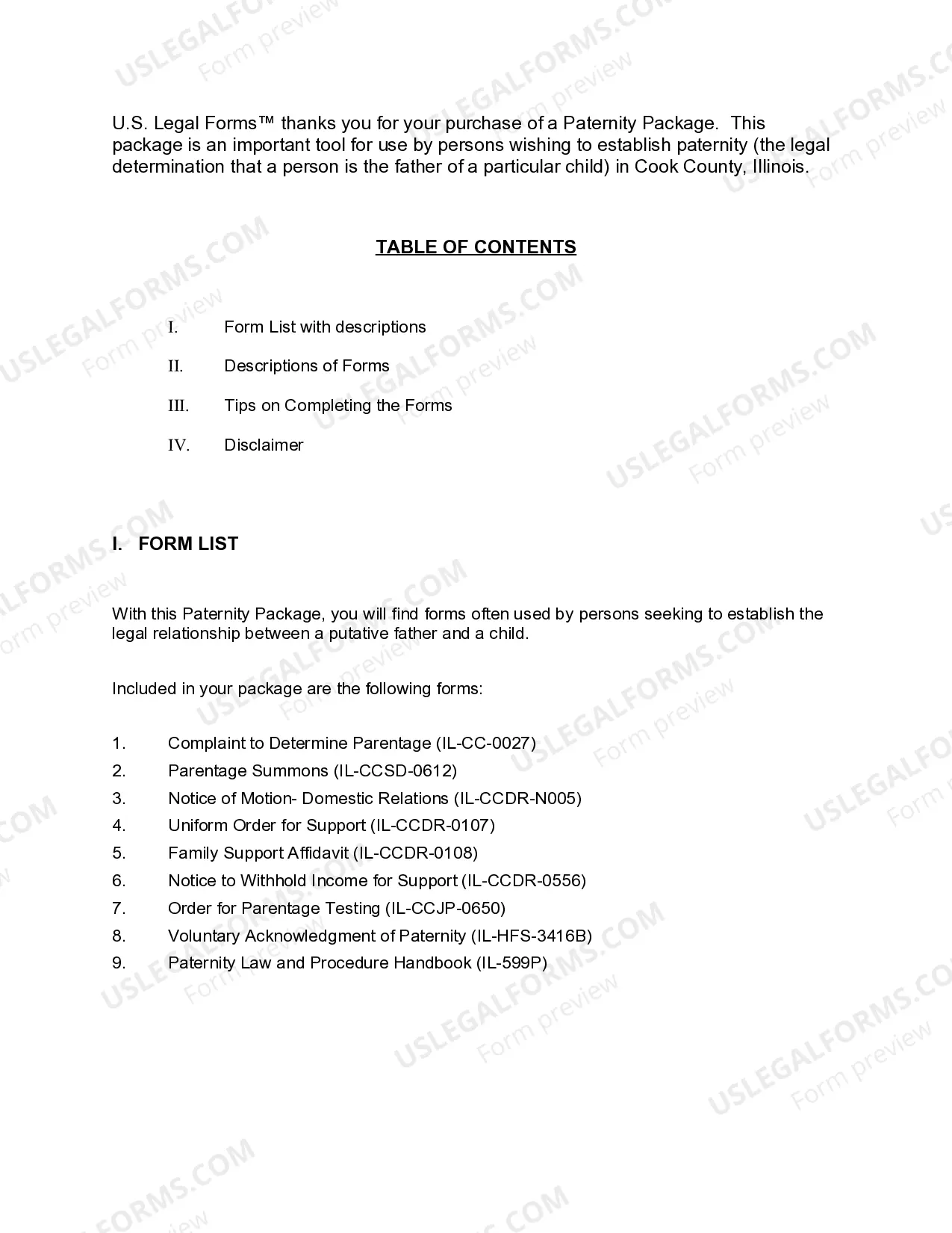 Preview Illinois Paternity Case Package - Establishment of Paternity