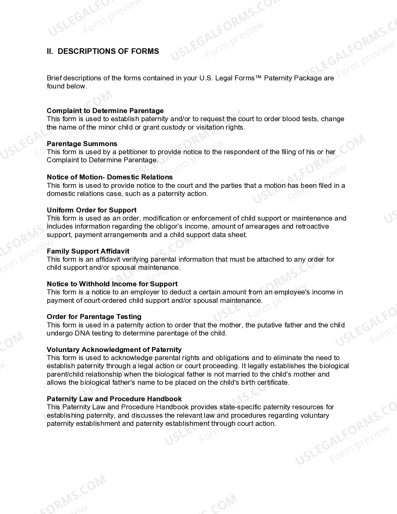 Preview Illinois Paternity Case Package - Establishment of Paternity