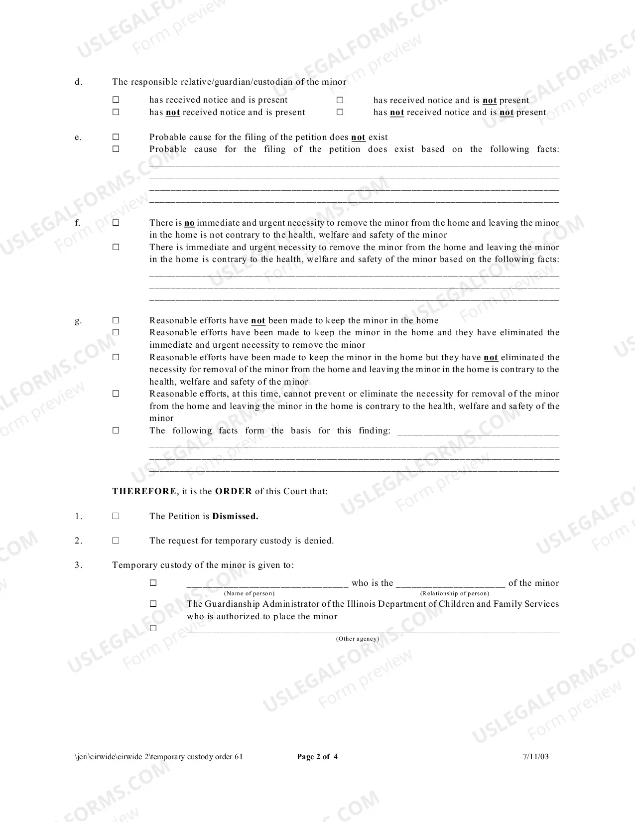 Preview Temporary Custody Order