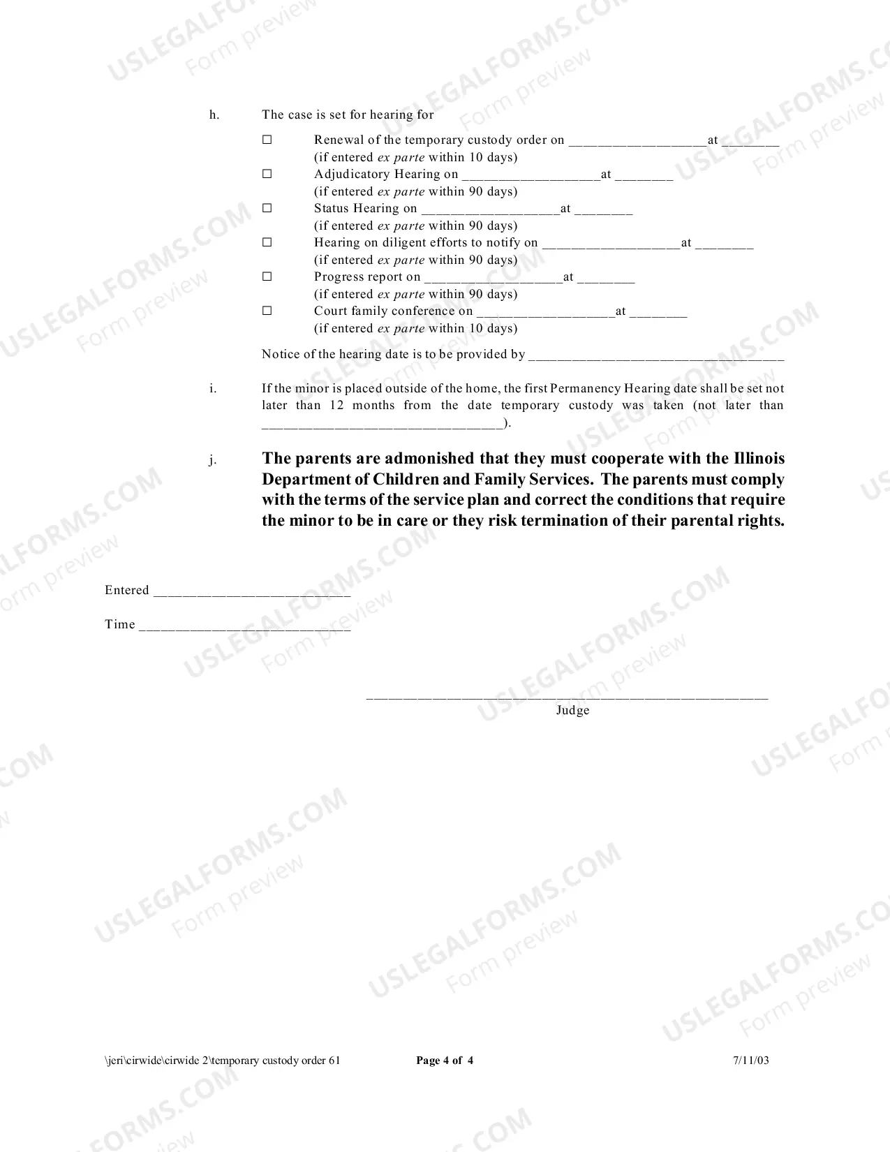 Preview Temporary Custody Order