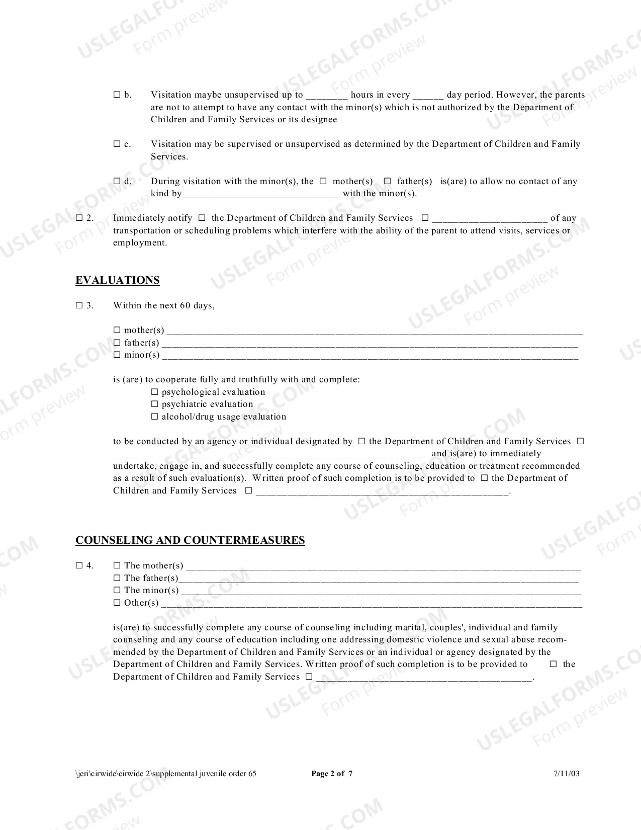 Preview Supplemental Order (Juvenile)