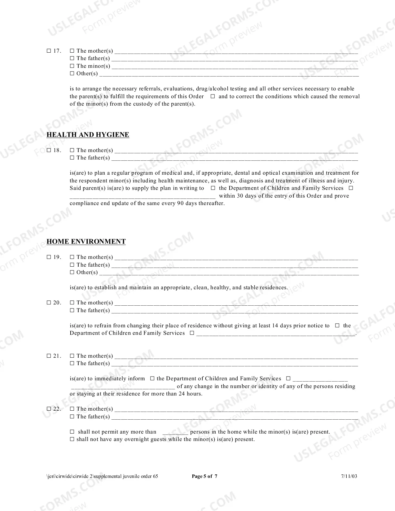 Preview Supplemental Order (Juvenile)