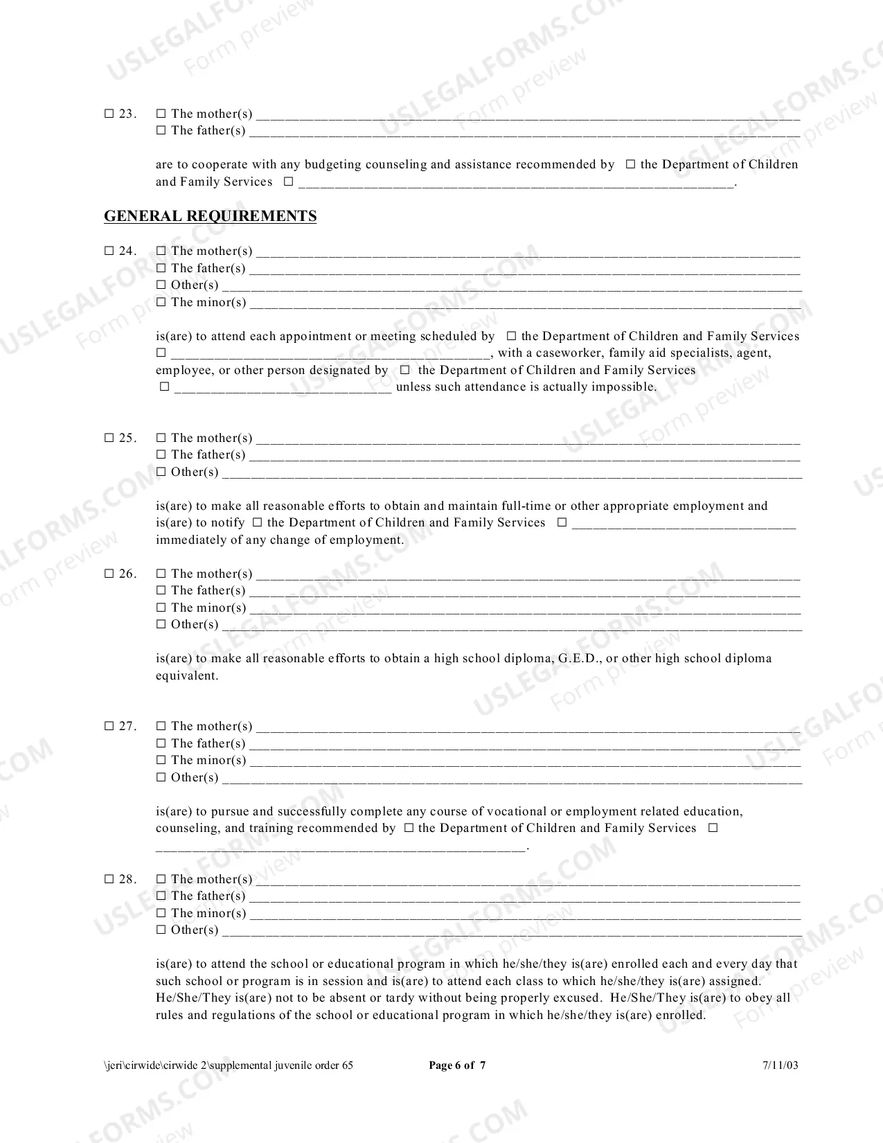Preview Supplemental Order (Juvenile)
